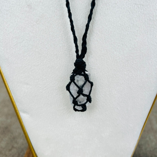 Clear Calcite Adjustable Black Wrapped Necklace