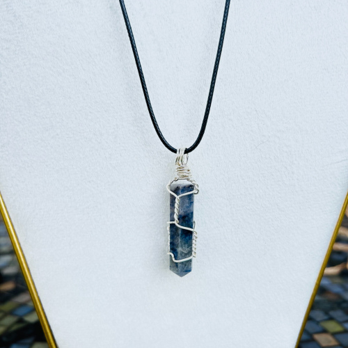 Sodalite Point 18 Inch Silver Wire Wrapped Necklace