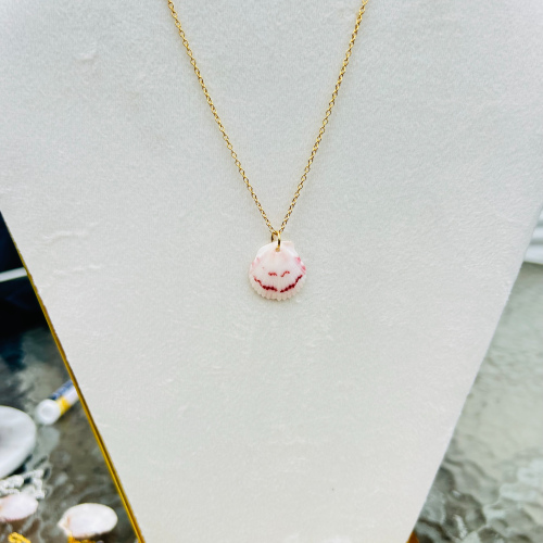 Calico Scallop Shell Necklace on 18 Inch Gold Chain