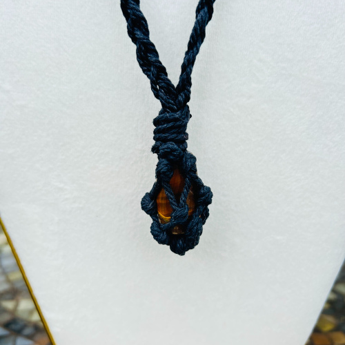 Tigers Eye Adjustable Black Wrapped Necklace