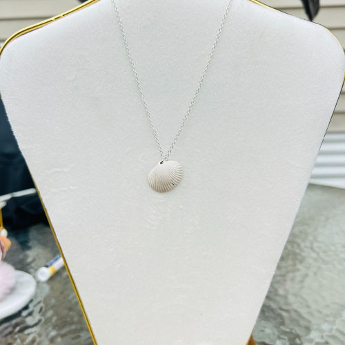 White Scallop Shell Necklace on 18 Inch Silver Chain
