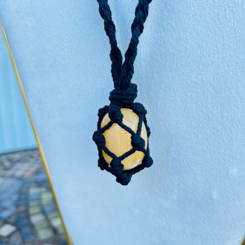 Yellow Calcite Adjustable Black Wrapped Necklace