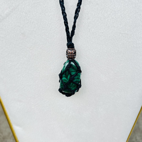 Malachite Adjustable Black Wrapped Beaded Necklace