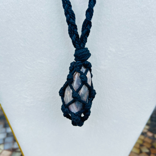 Moonstone Adjustable Black Wrapped Necklace