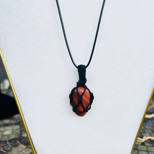 Red Jasper 18 Inch Black Wrapped Necklace