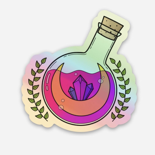 Holographic Digitally Hand Drawn Potion Bottle Sticker