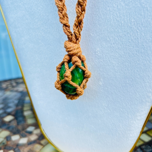 Nephrite Jade Adjustable Tan Wrapped Necklace