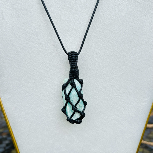 Raw Amazonite 18 Inch Black Wrapped Necklace