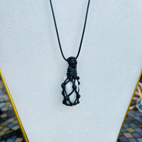 White Howlite 18 Inch Black Wrapped Necklace