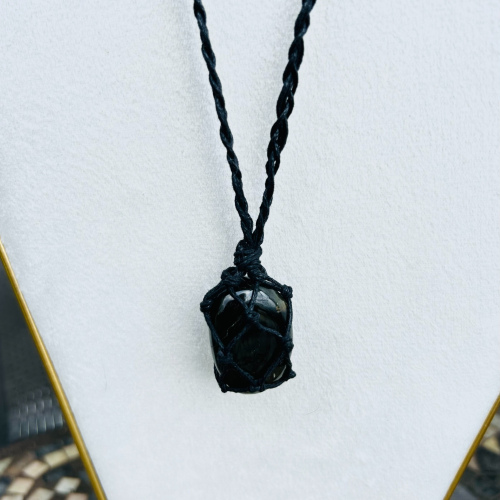 Labradorite Adjustable Black Wrapped Necklace