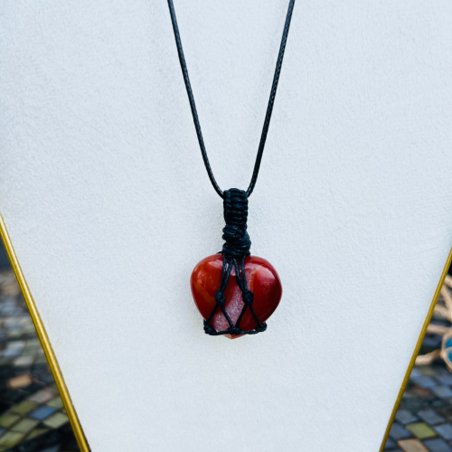 Carnelian Heart 18 Inch Black Wrapped Necklace