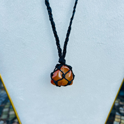 Carnelian Adjustable Black Wrapped Necklace