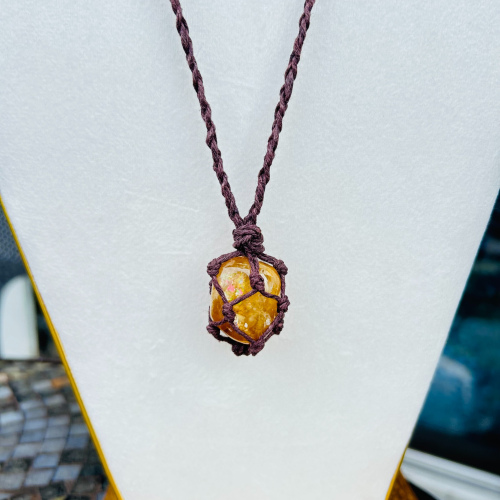 Honey Calcite Adjustable Brown Wrapped Necklace