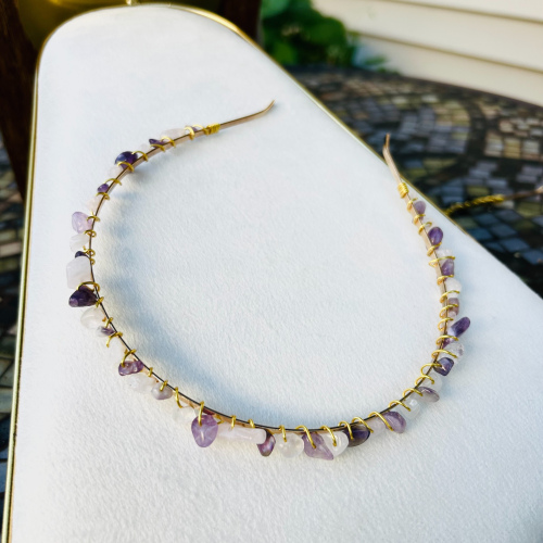 Amethyst and Rose Quartz Gold Wire Wrapped Crystal Headband