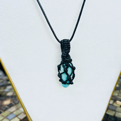 Amazonite 18 Inch Black Wrapped Necklace