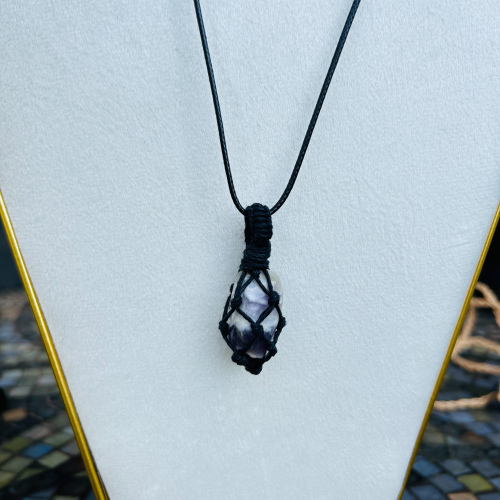 Chevron Amethyst 18 Inch Black Wrapped Necklace