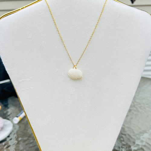 White Scallop Shell Necklace on 18" Gold Chain