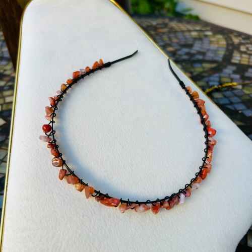 Carnelian Black Wire Wrapped Crystal Headband