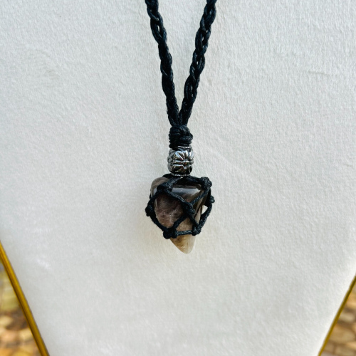 Smoky Quartz Adjustable Black Silver Beaded Necklace