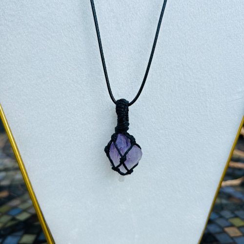 Raw Amethyst 18 Inch Black Wrapped Necklace