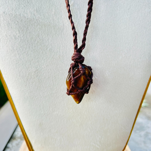 Tigers Eye Adjustable Brown Wrapped Necklace