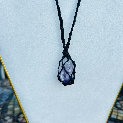 Raw Amethyst Adjustable Black Wrapped Necklace