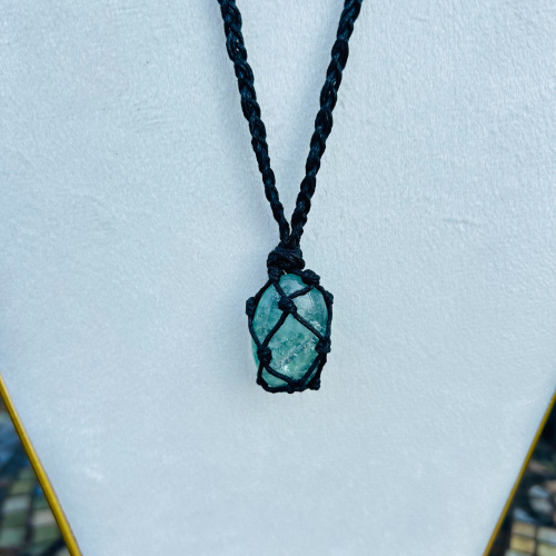 Fluorite Adjustable Black Wrapped Necklace