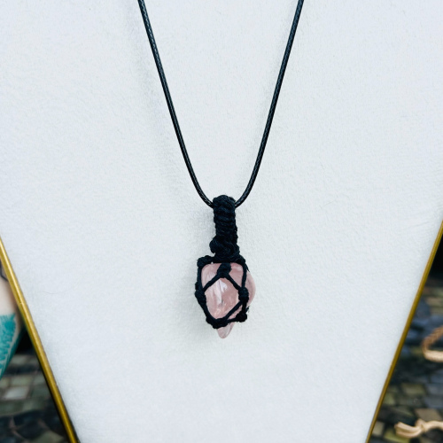 Rose Quartz 18 Inch Black Wrapped Necklace