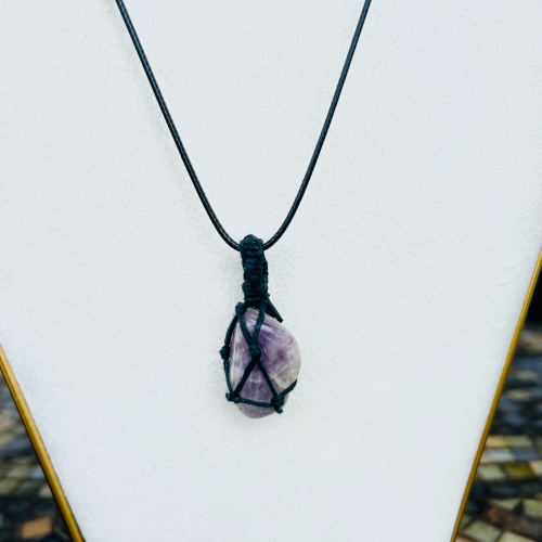 Amethyst 18 Inch Black Wrapped Necklace