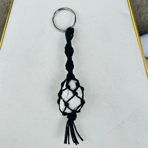 White Howlite Black Wrapped Keychain