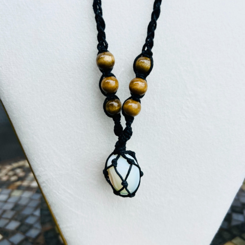 Opalite Beaded Adjustable Black Wrapped Necklace